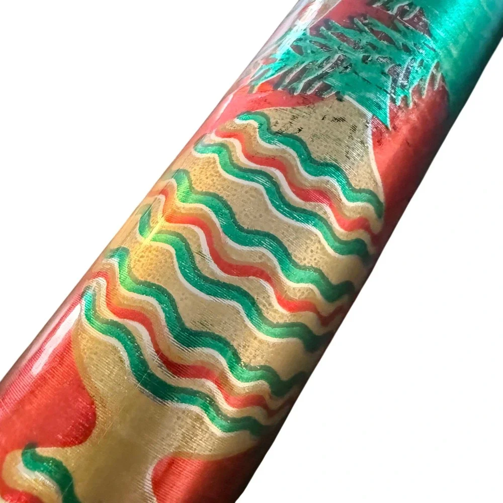 Vintage Galaxy Christmas Foil Wrapping Paper Roll Red Green Gold Ornaments USA